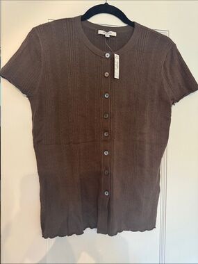 Madewell Chocolate Brown Short-Sleeve Button-Front Knit Top